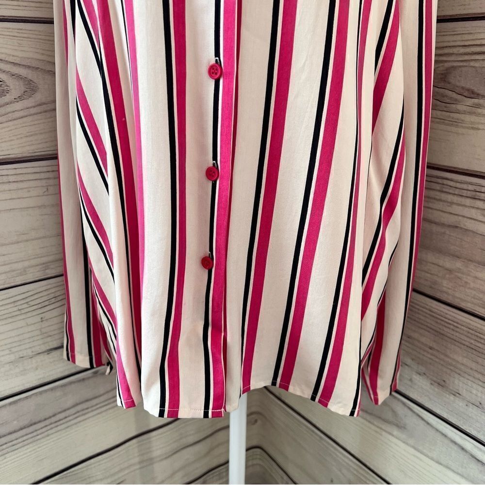 Gloria Vanderbilt Cream & Pink Silk Button Down Shirt - Picture 3 of 5